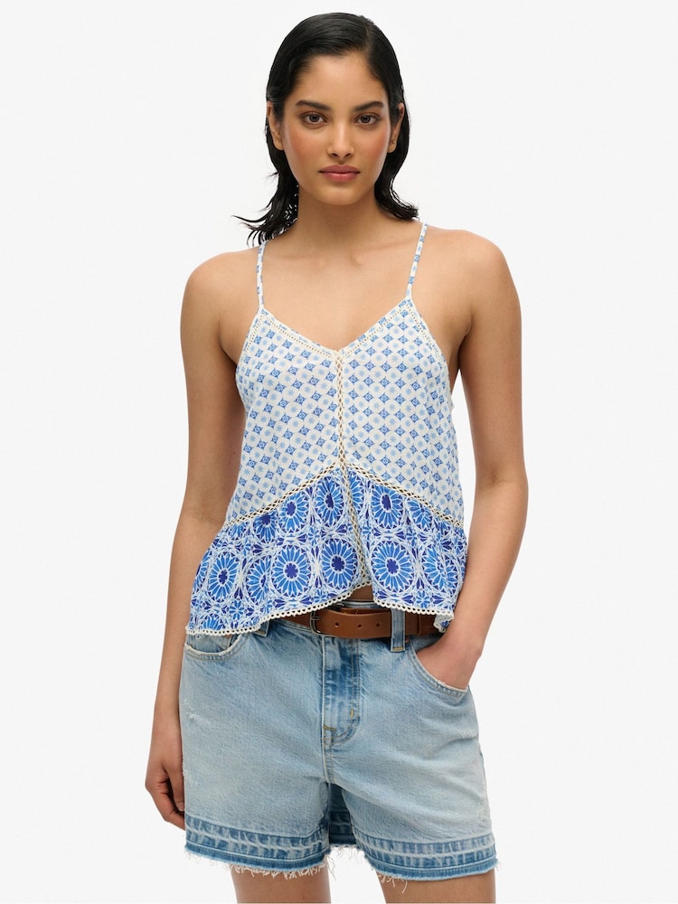 Superdry Blue Off Vintage Ladder Trim Cami Top - Image 1 of 8