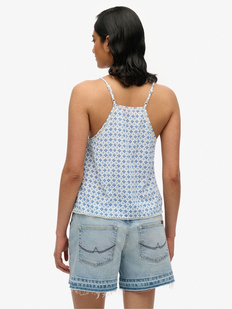 Superdry Blue Off Vintage Ladder Trim Cami Top - Image 4 of 8