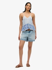 Superdry Blue Off Vintage Ladder Trim Cami Top - Image 5 of 8