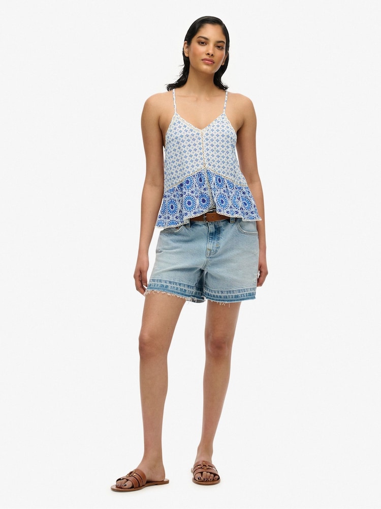 Superdry Blue Off Vintage Ladder Trim Cami Top - Image 5 of 8