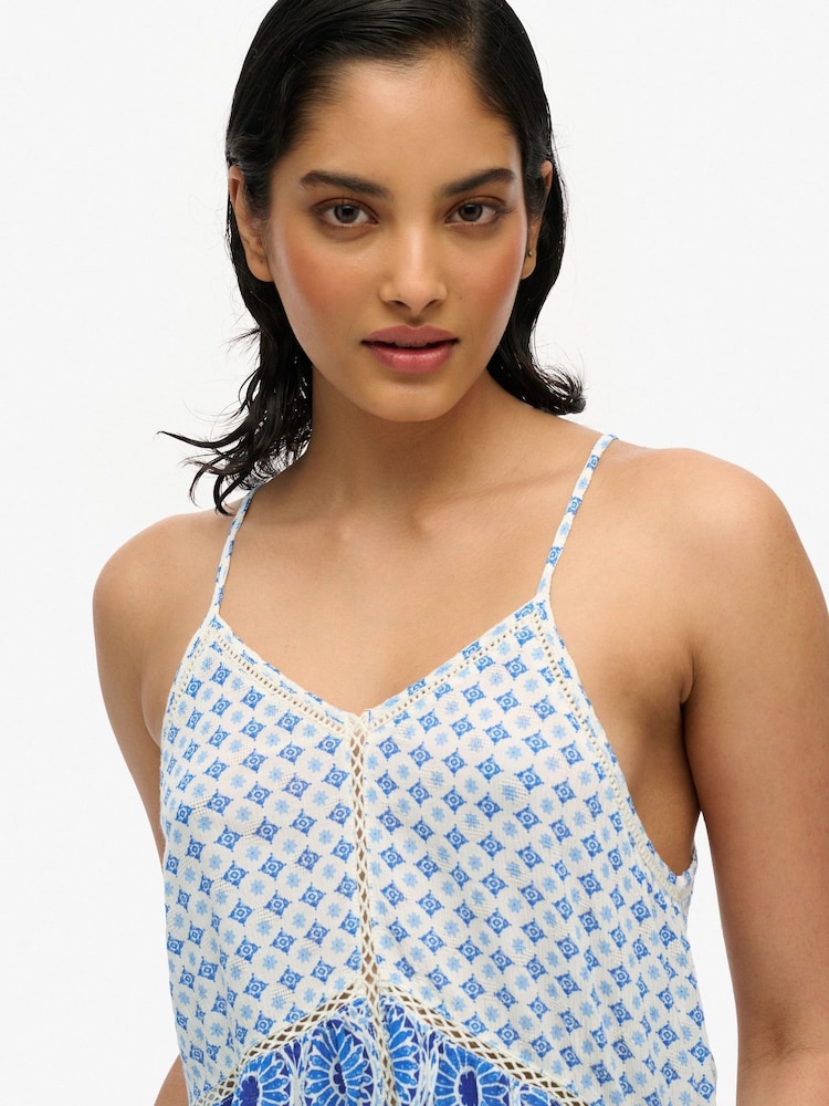 Superdry Blue Off Vintage Ladder Trim Cami Top - Image 6 of 8