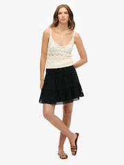 Superdry Black Ibiza Lace Mix 100% Cotton Mini Skirt - Image 1 of 7