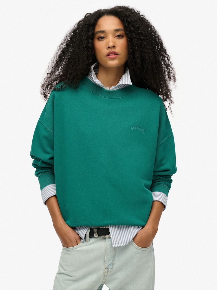 Зеленый - Толстовка Superdry Oversized Essential Logo Crew из 100% хлопка - Изображение 1 из 7