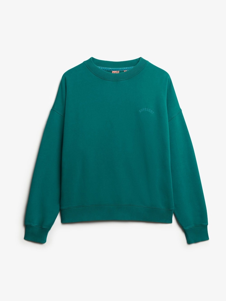Superdry Green Oversized Essential Logo Crew 100% Cotton Sweat Top - Image 5 of 7