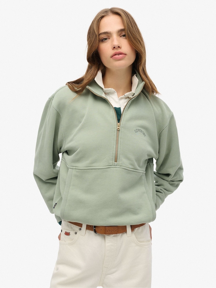 Superdry Green Green Active Tech Logo Relaxed Half Zip Sweatshirt - Image 1 of 6