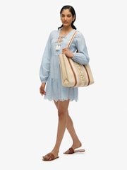 Superdry Blue Mini Broderie Tiered 100% Cotton Dress - Image 2 of 7
