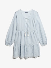 Superdry Blue Mini Broderie Tiered 100% Cotton Dress - Image 5 of 7