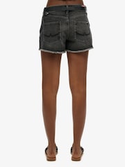 Superdry Black Mid Rise Denim Hot 100% Cotton Shorts - Image 4 of 4