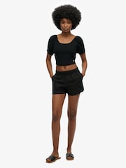 Superdry Black Drawstring 100% Linen Shorts - Image 2 of 6