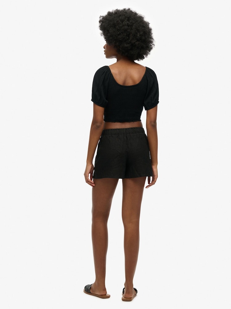 Superdry Black Drawstring 100% Linen Shorts - Image 3 of 6