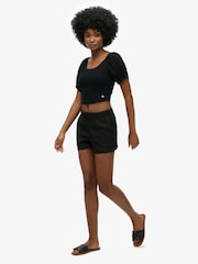 Superdry Black Drawstring 100% Linen Shorts - Image 4 of 6