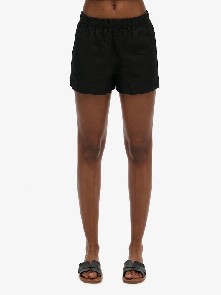 Superdry Black Drawstring 100% Linen Shorts - Image 5 of 6
