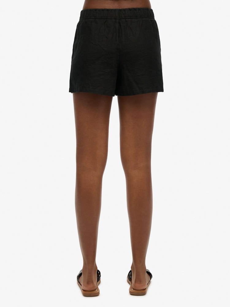 Superdry Black Drawstring 100% Linen Shorts - Image 6 of 6