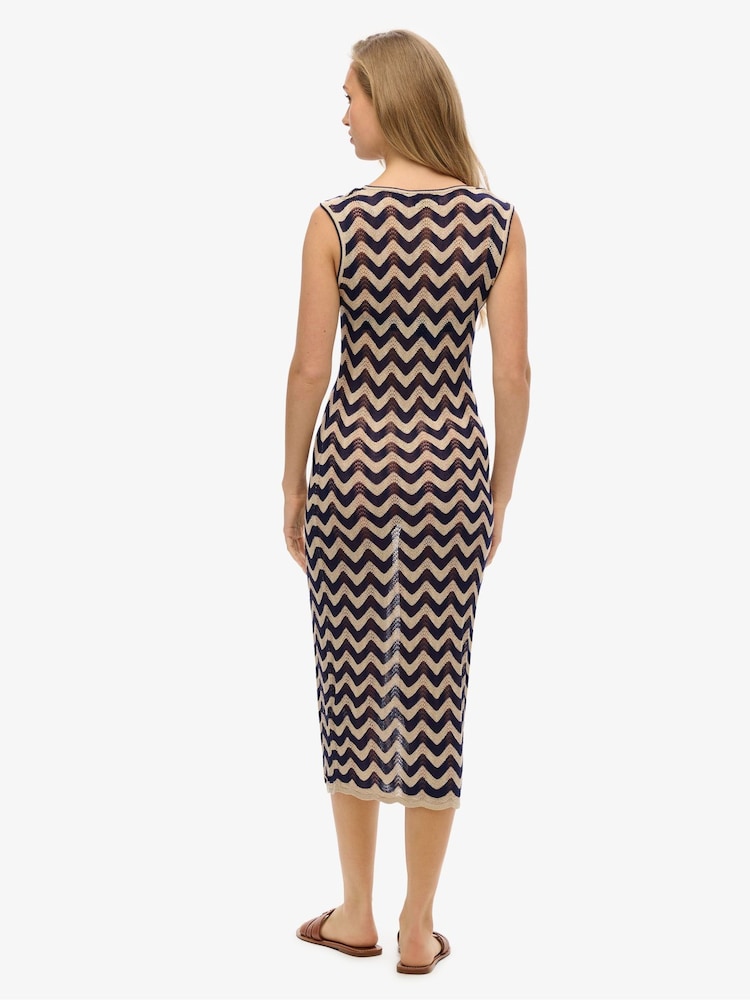 Superdry Blue Zig Zag Knit Midi Dress - Image 2 of 4