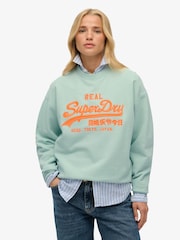 Superdry Green VL Neon Loose Crew 100% Cotton Sweat Top - Image 1 of 5