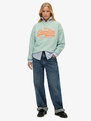 Superdry Green VL Neon Loose Crew 100% Cotton Sweat Top - Image 2 of 5