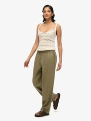 Superdry Green Linen Drawstring Trousers - Image 1 of 7