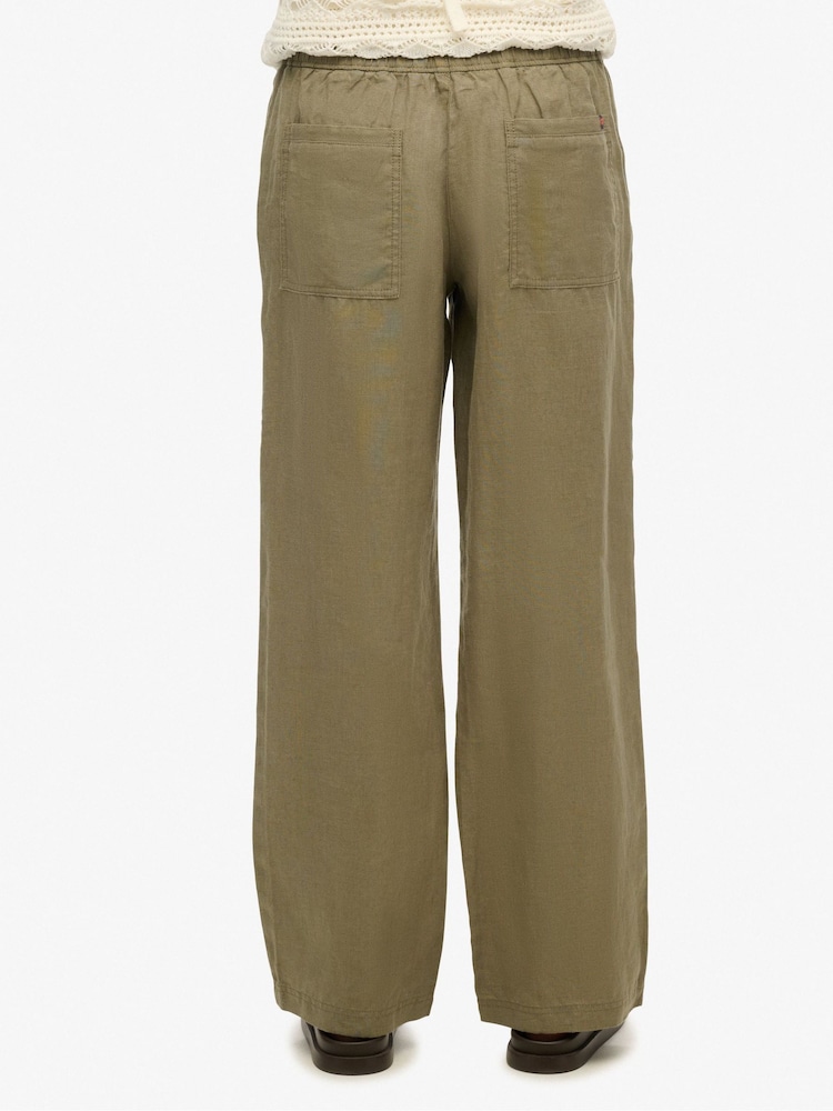 Superdry Green Linen Drawstring Trousers - Image 3 of 7