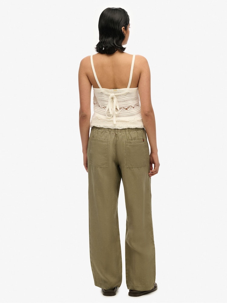 Superdry Green Linen Drawstring Trousers - Image 4 of 7