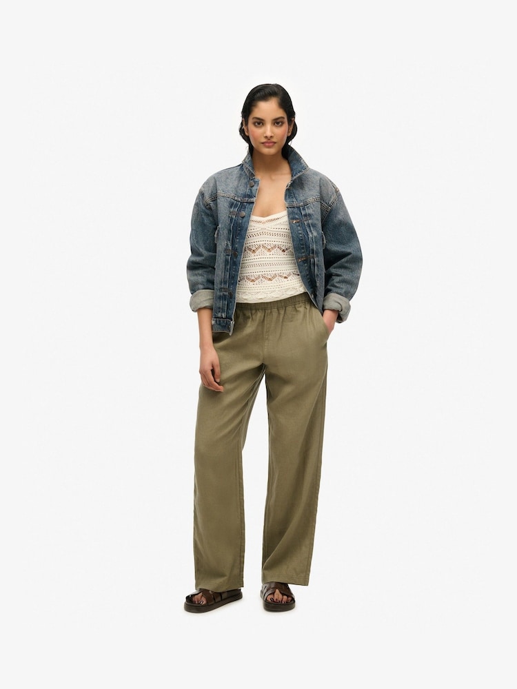 Superdry Green Linen Drawstring Trousers - Image 5 of 7