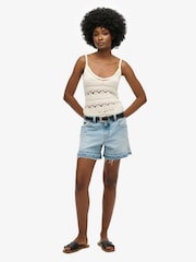 Superdry Blue Mid Rise Cut Off Shorts - Image 1 of 5