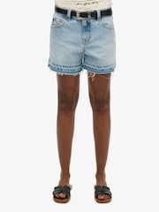 Superdry Blue Mid Rise Cut Off Shorts - Image 2 of 5