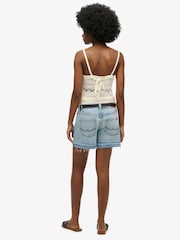 Superdry Blue Mid Rise Cut Off Shorts - Image 4 of 5