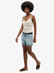 Superdry Blue Mid Rise Cut Off Shorts - Image 5 of 5