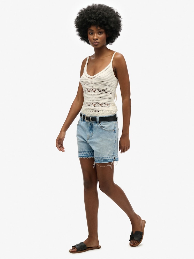 Superdry Blue Mid Rise Cut Off Shorts - Image 5 of 5