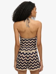 Superdry Blue Zigzag Knit Plunge Halter Blouse - Image 2 of 6