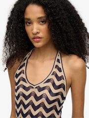 Superdry Blue Zigzag Knit Plunge Halter Blouse - Image 3 of 6