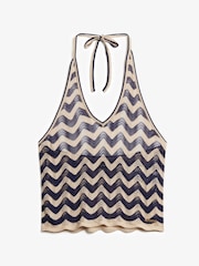 Superdry Blue Zigzag Knit Plunge Halter Blouse - Image 5 of 6