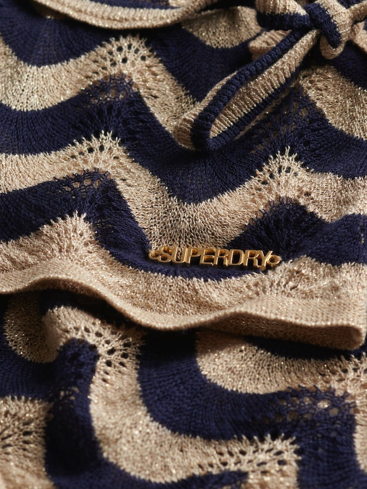 Superdry Blue Zigzag Knit Plunge Halter Blouse - Image 6 of 6