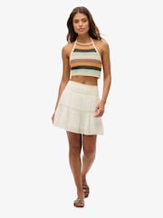 Superdry White Ibiza Lace Mix 100% Cotton Mini Skirt - Image 1 of 6