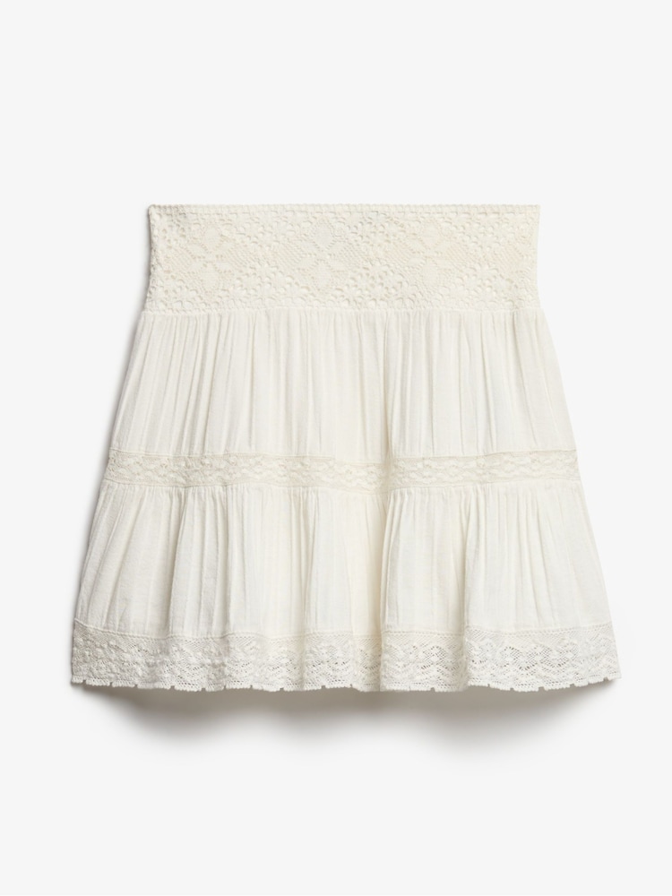 Superdry White Ibiza Lace Mix 100% Cotton Mini Skirt - Image 6 of 6