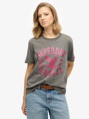 Superdry Grey Embellish Varsity Relaxed T-Shirt - Image 1 of 7