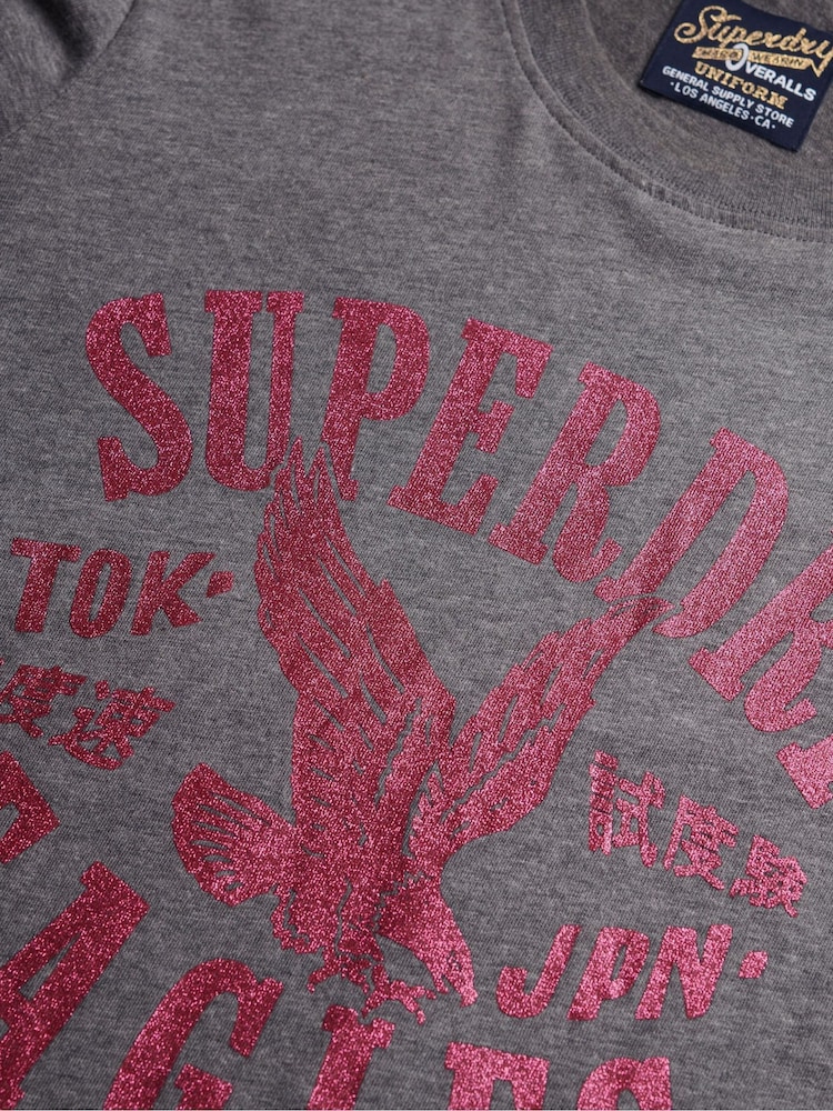 Superdry Grey Embellish Varsity Relaxed T-Shirt - Image 7 of 7