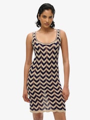 Superdry Black/Gold Zig Zag Sleeveless Knit Mini Dress - Image 3 of 9