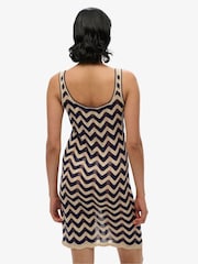 Superdry Black/Gold Zig Zag Sleeveless Knit Mini Dress - Image 4 of 9