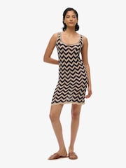 Superdry Black/Gold Zig Zag Sleeveless Knit Mini Dress - Image 5 of 9