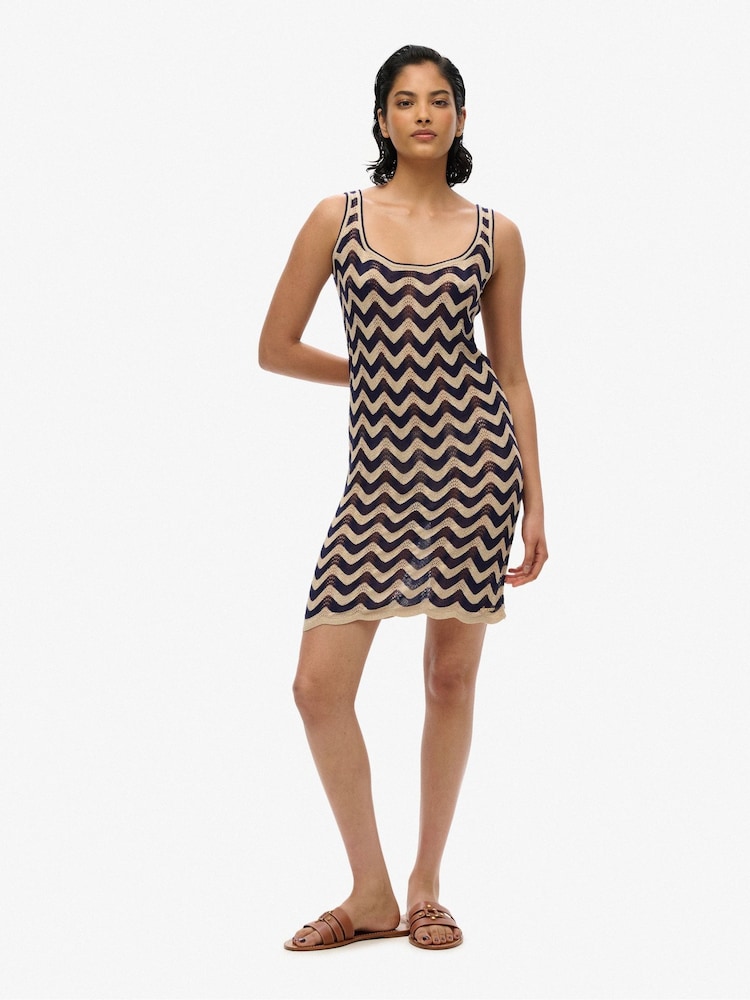 Superdry Black/Gold Zig Zag Sleeveless Knit Mini Dress - Image 5 of 9