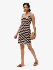Superdry Black/Gold Zig Zag Sleeveless Knit Mini Dress - Image 6 of 9