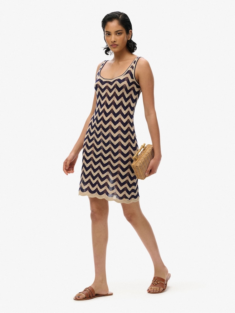 Superdry Black/Gold Zig Zag Sleeveless Knit Mini Dress - Image 6 of 9