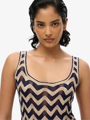 Superdry Black/Gold Zig Zag Sleeveless Knit Mini Dress - Image 7 of 9