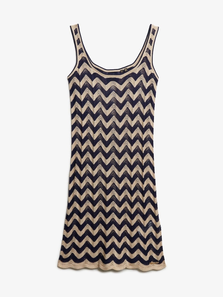 Superdry Black/Gold Zig Zag Sleeveless Knit Mini Dress - Image 8 of 9
