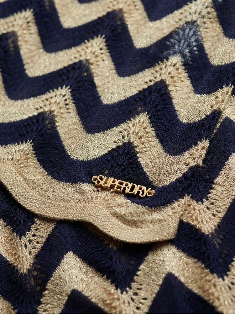 Superdry Black/Gold Zig Zag Sleeveless Knit Mini Dress - Image 9 of 9