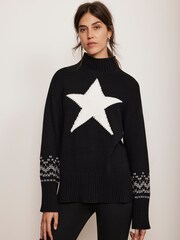 Mint Velvet Black Star Fairisle Cotton Blend Jumper - Image 1 of 7