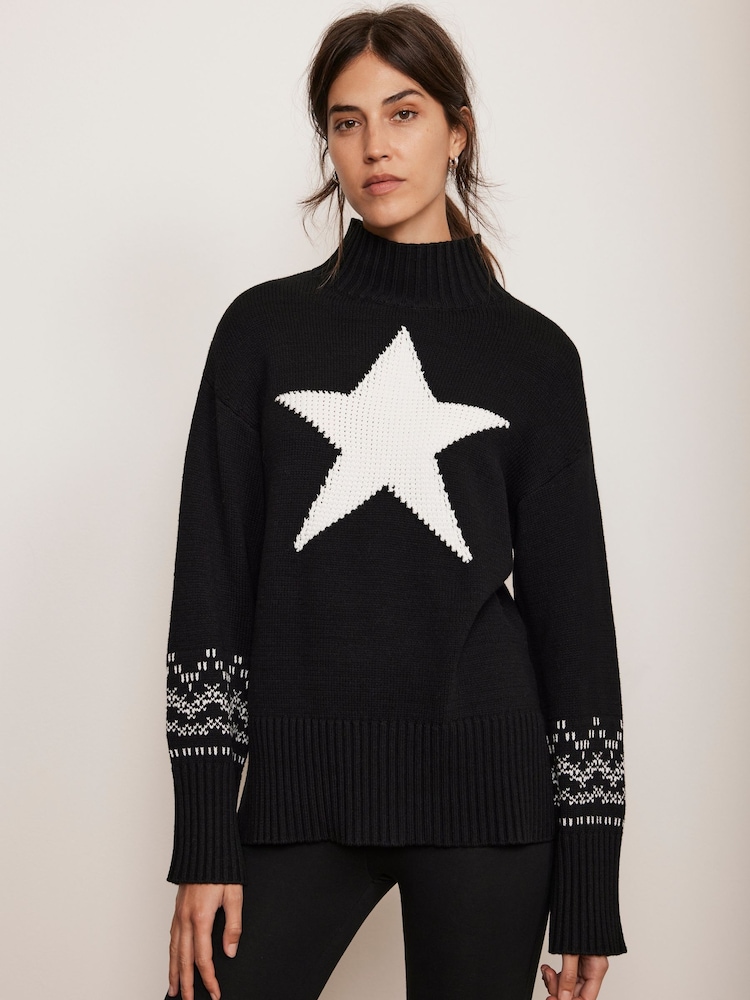 Mint Velvet Black Star Fairisle Cotton Blend Jumper - Image 1 of 7