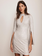 Mint Velvet Grey Split Sleeve Sequin Mini Dress - Image 1 of 7