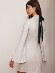 Mint Velvet Grey Split Sleeve Sequin Mini Dress - Image 2 of 7